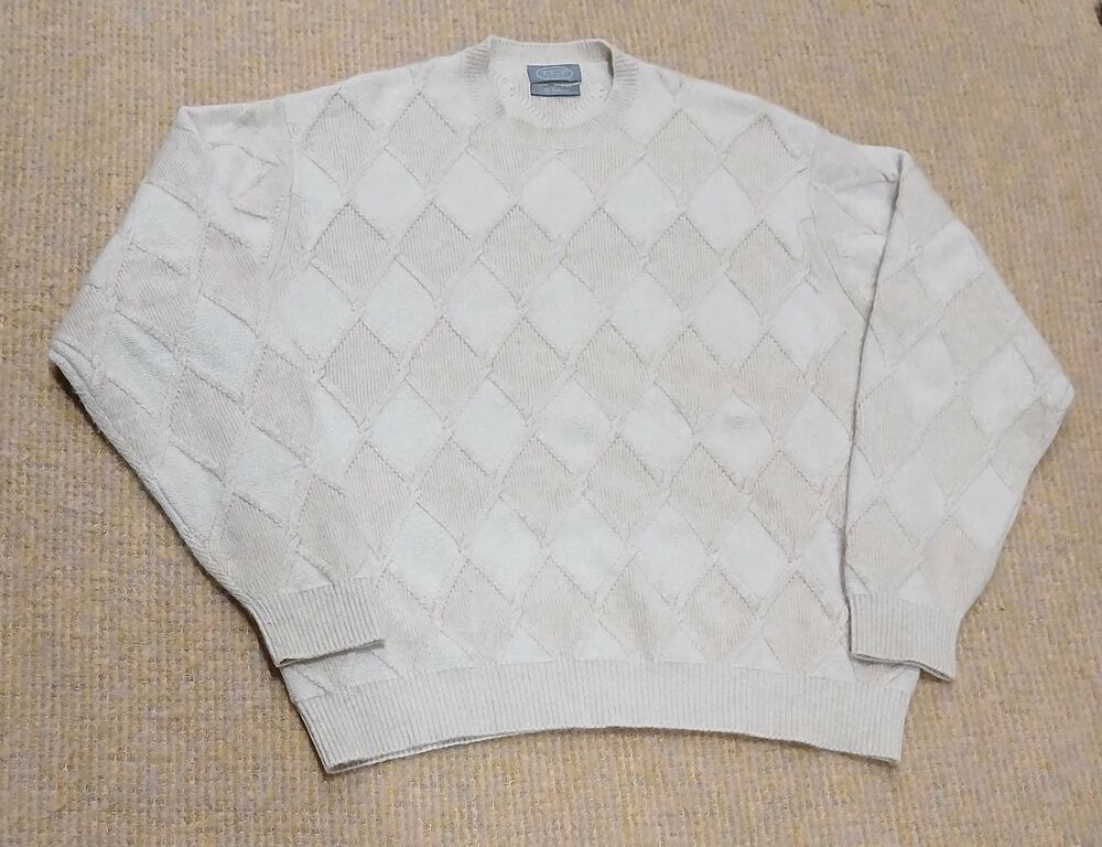 Vintage talbots mens 2ply 100% cashmere sweater argyle sandy beige preppy tan